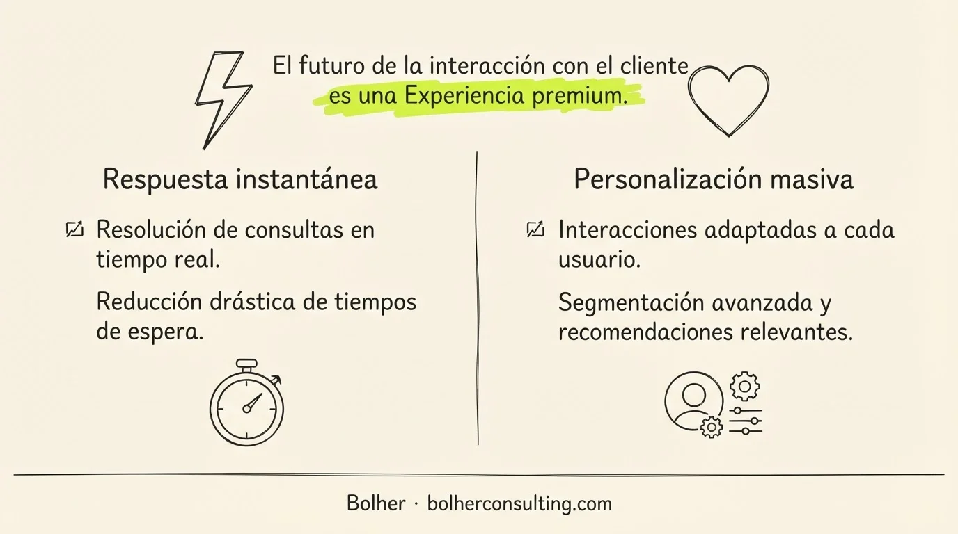 Comparativa de automatización: respuesta instantánea vs personalización masiva.