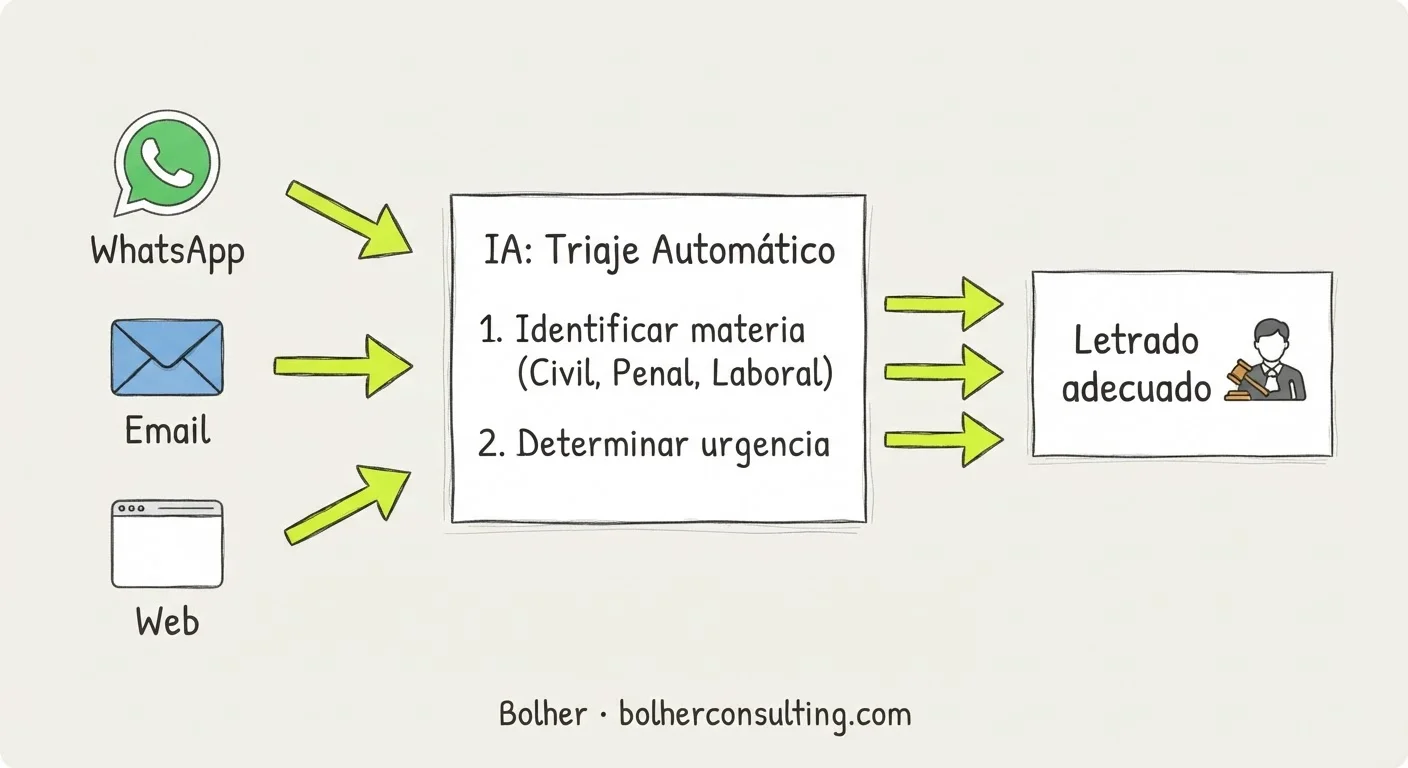 Esquema del proceso de triaje automático de consultas jurídicas