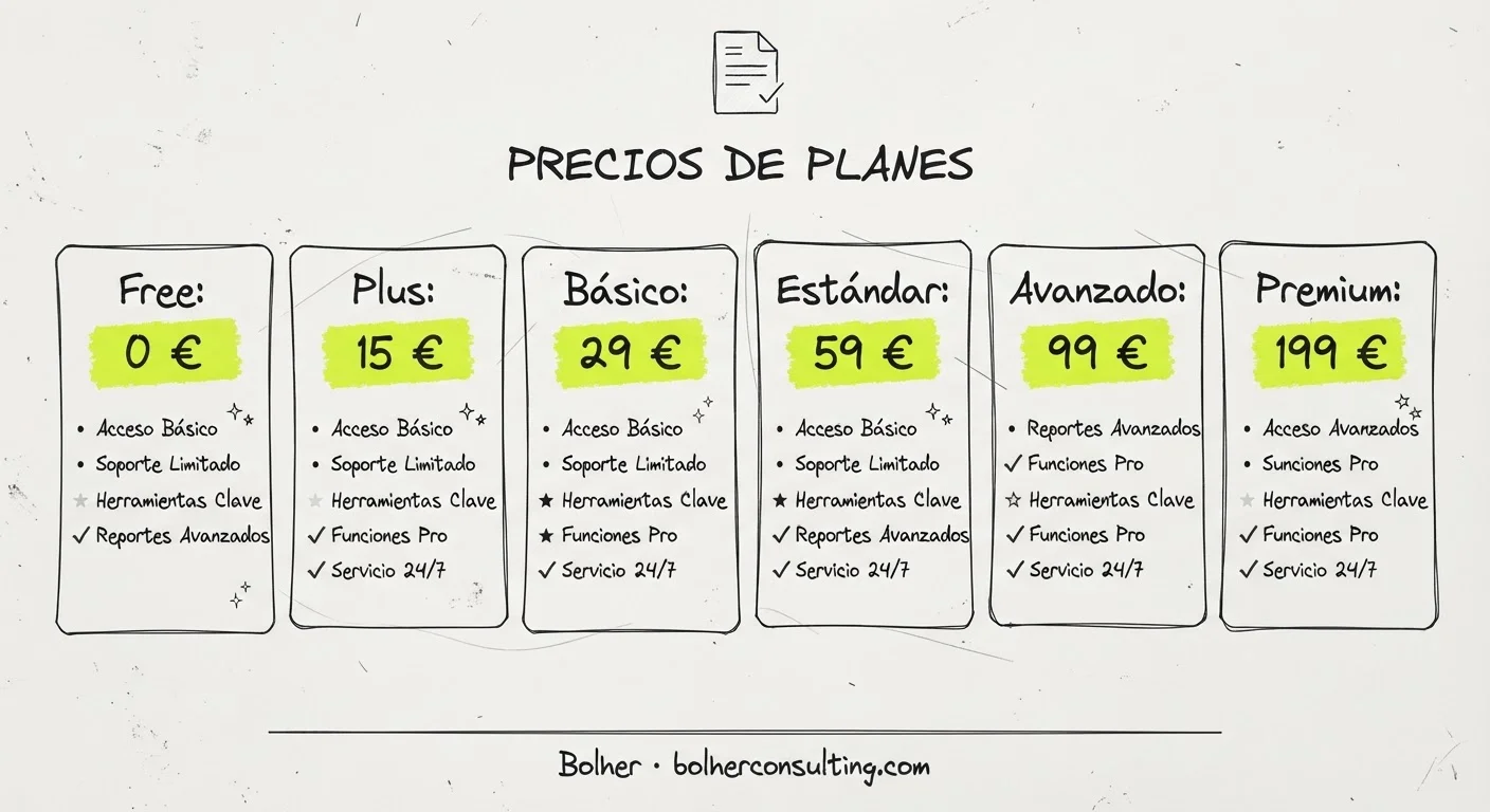Comparativa de los 6 planes de Holded con precios y límites de facturas por año.