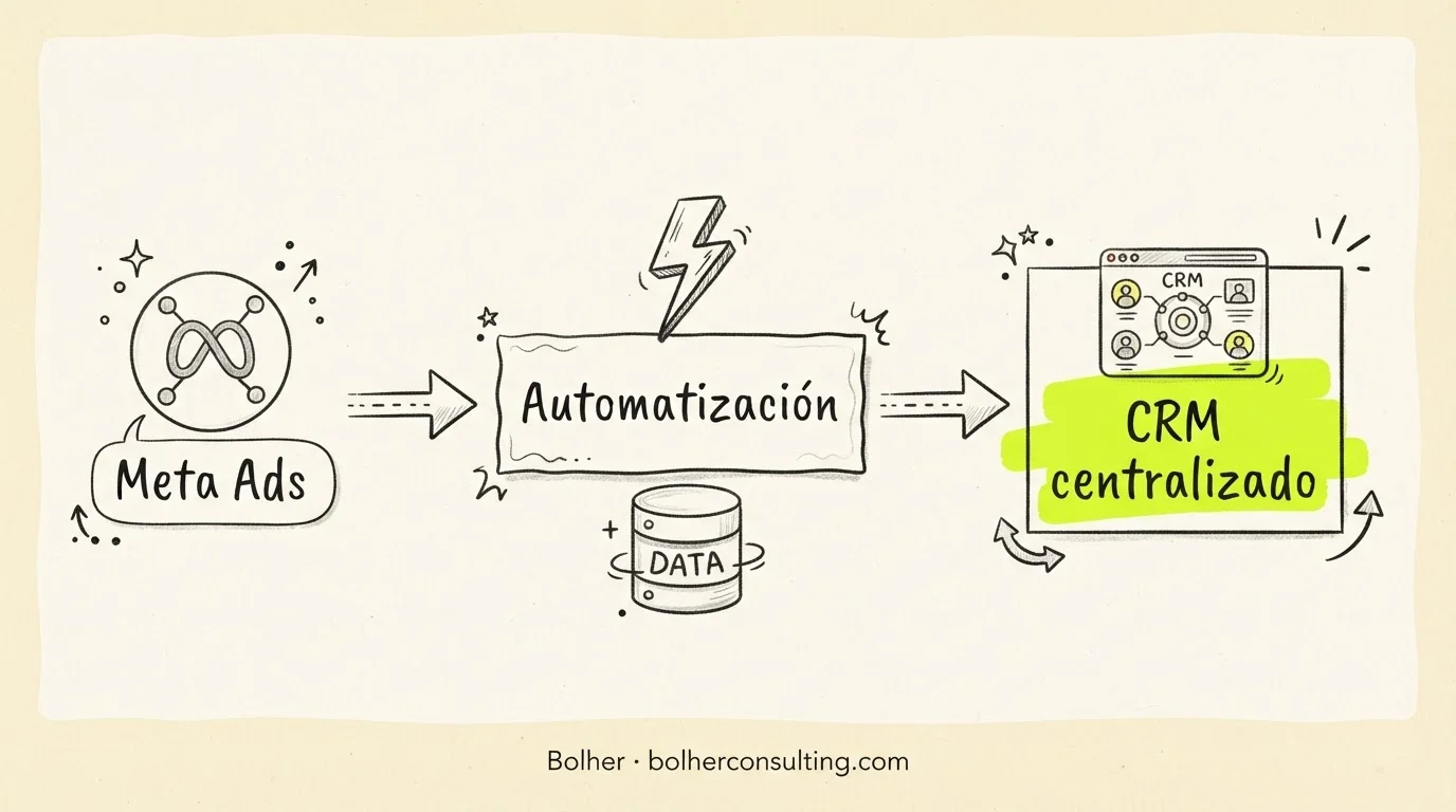 Flujo de datos de leads desde Facebook hacia el CRM centralizado